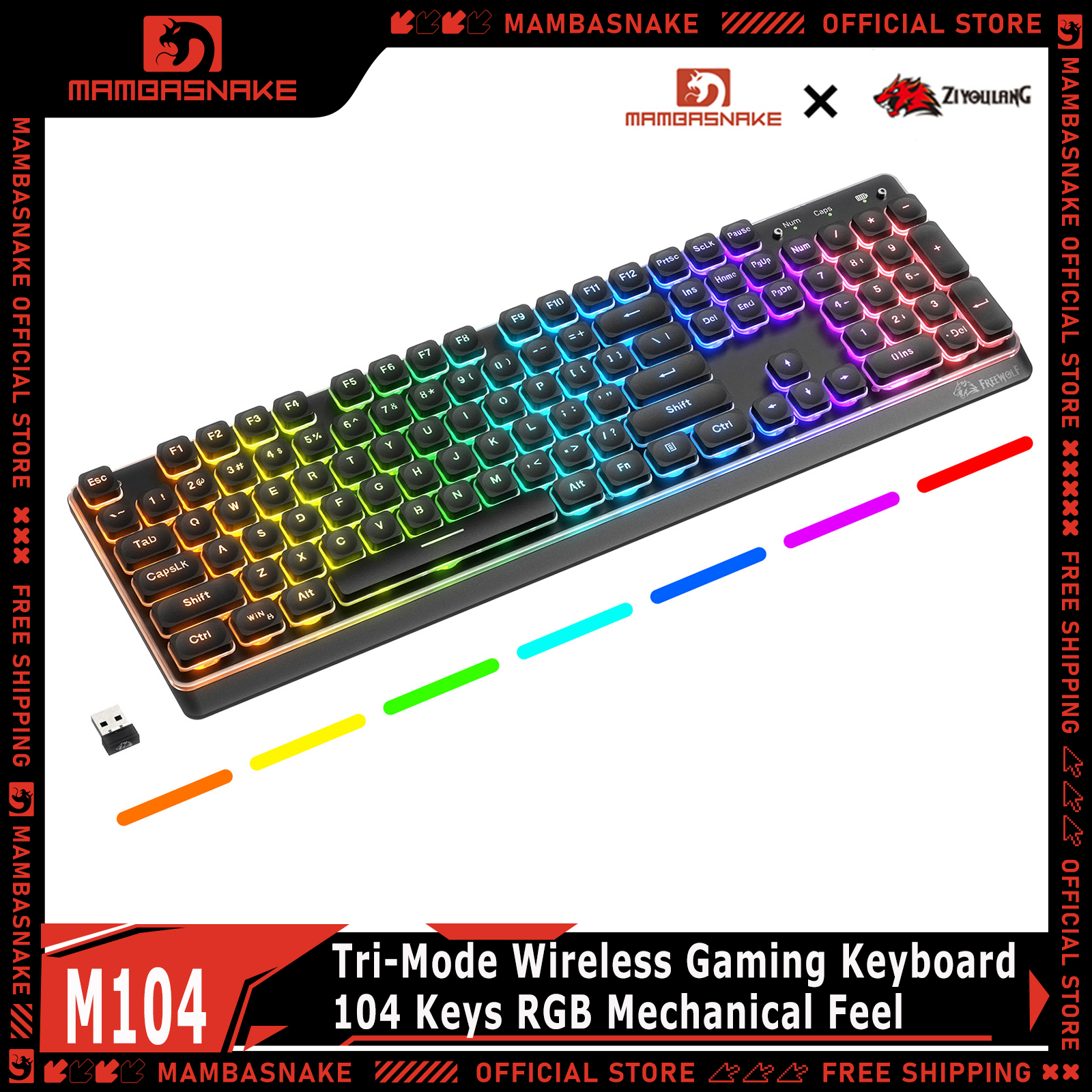 Keyboard Gaming Mac - ZIYOULANG M104 Tri Mode Wireless Gaming