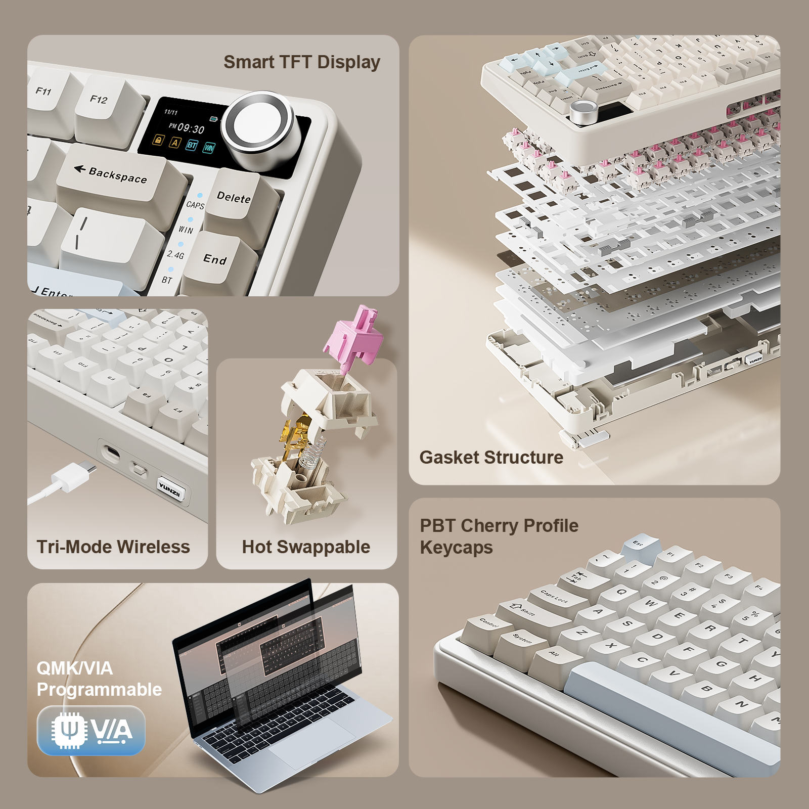 YUNZII B75 PRO MAX Wireless Me - đánh giá và giá Keyboard Gaming Mac