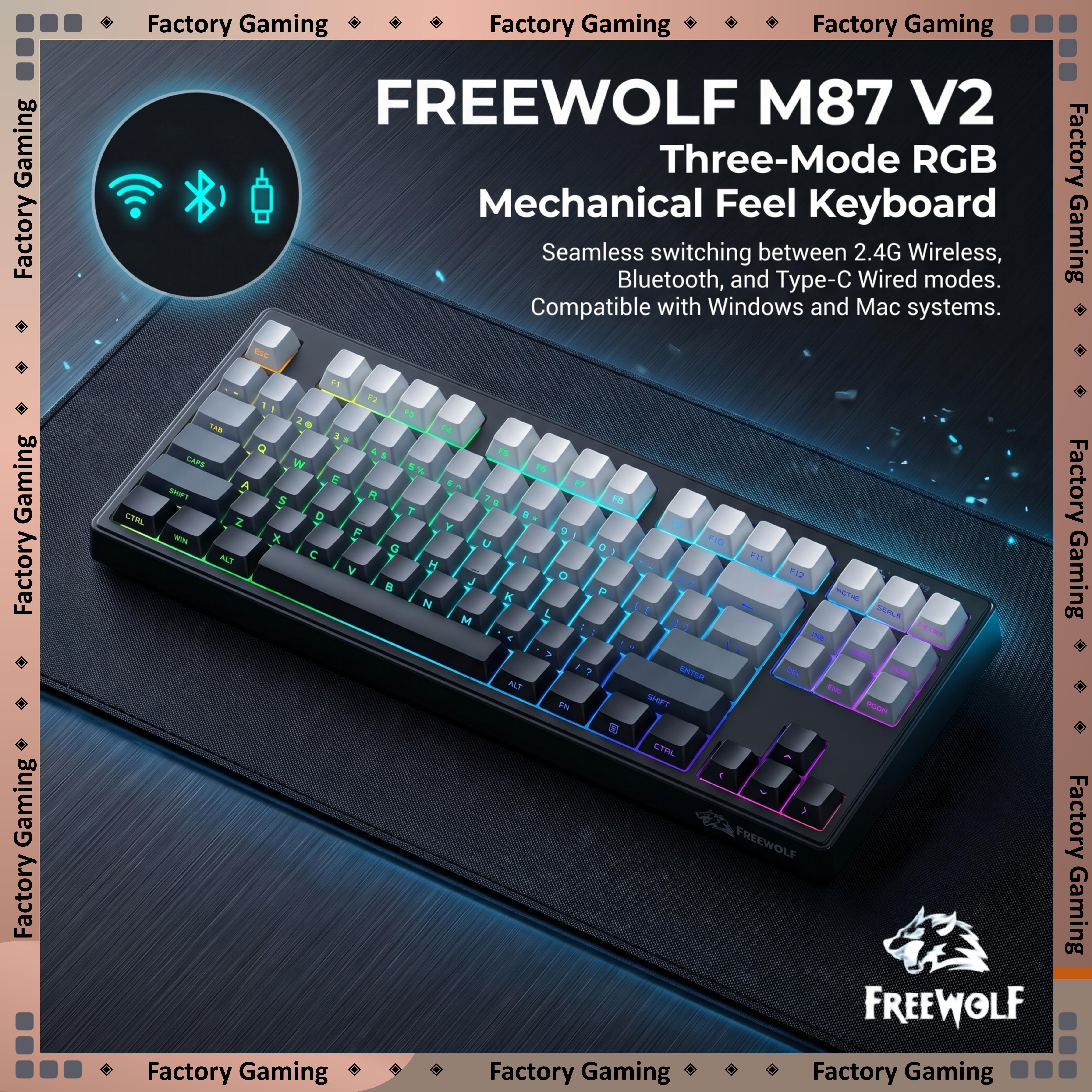 FREEWOLF M87 V2 87 Keys RGB Me - đánh giá và giá Keyboard Gaming Mac
