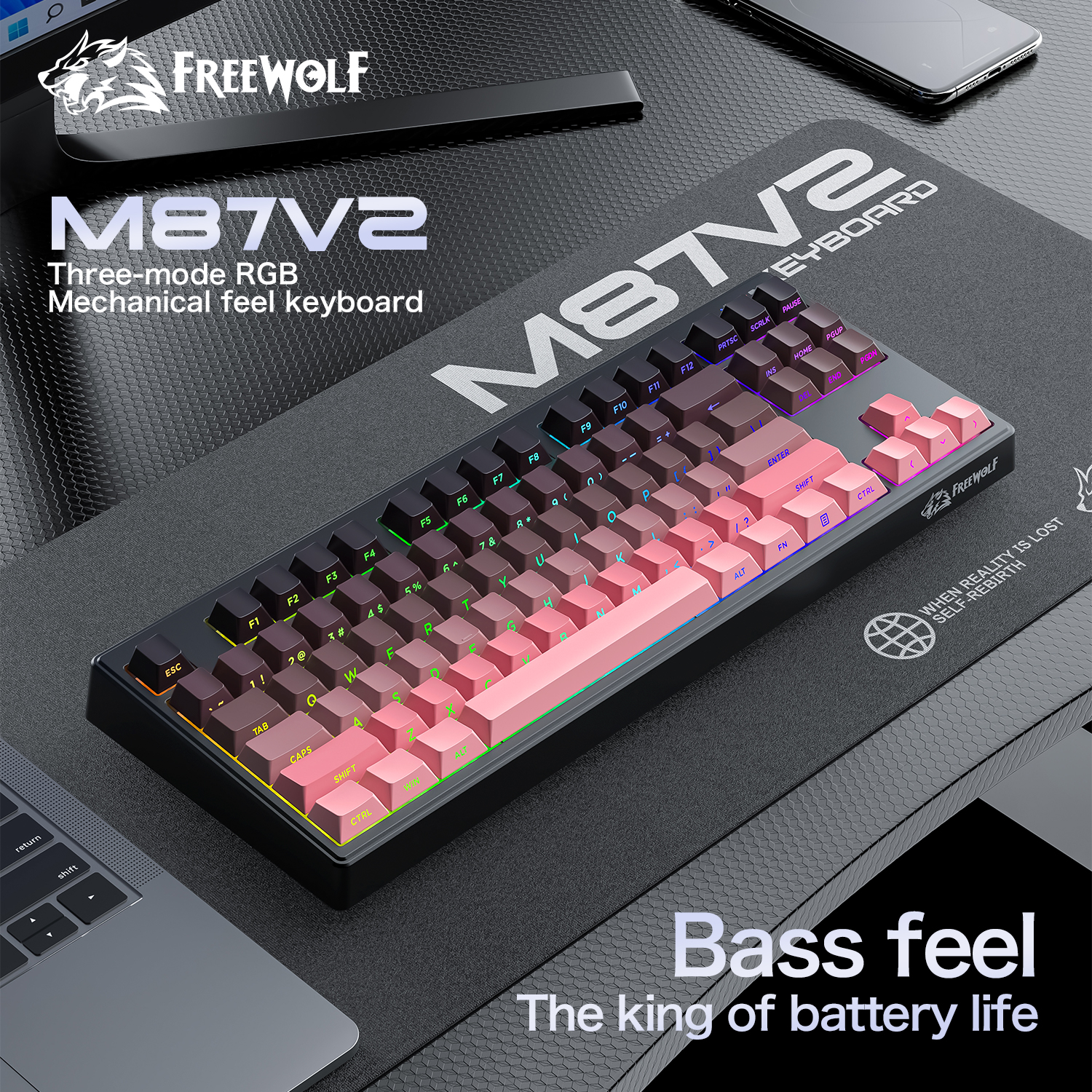 FREEWOLF M87 V2 87 Keys RGB Me - đánh giá và giá Keyboard Gaming Mac