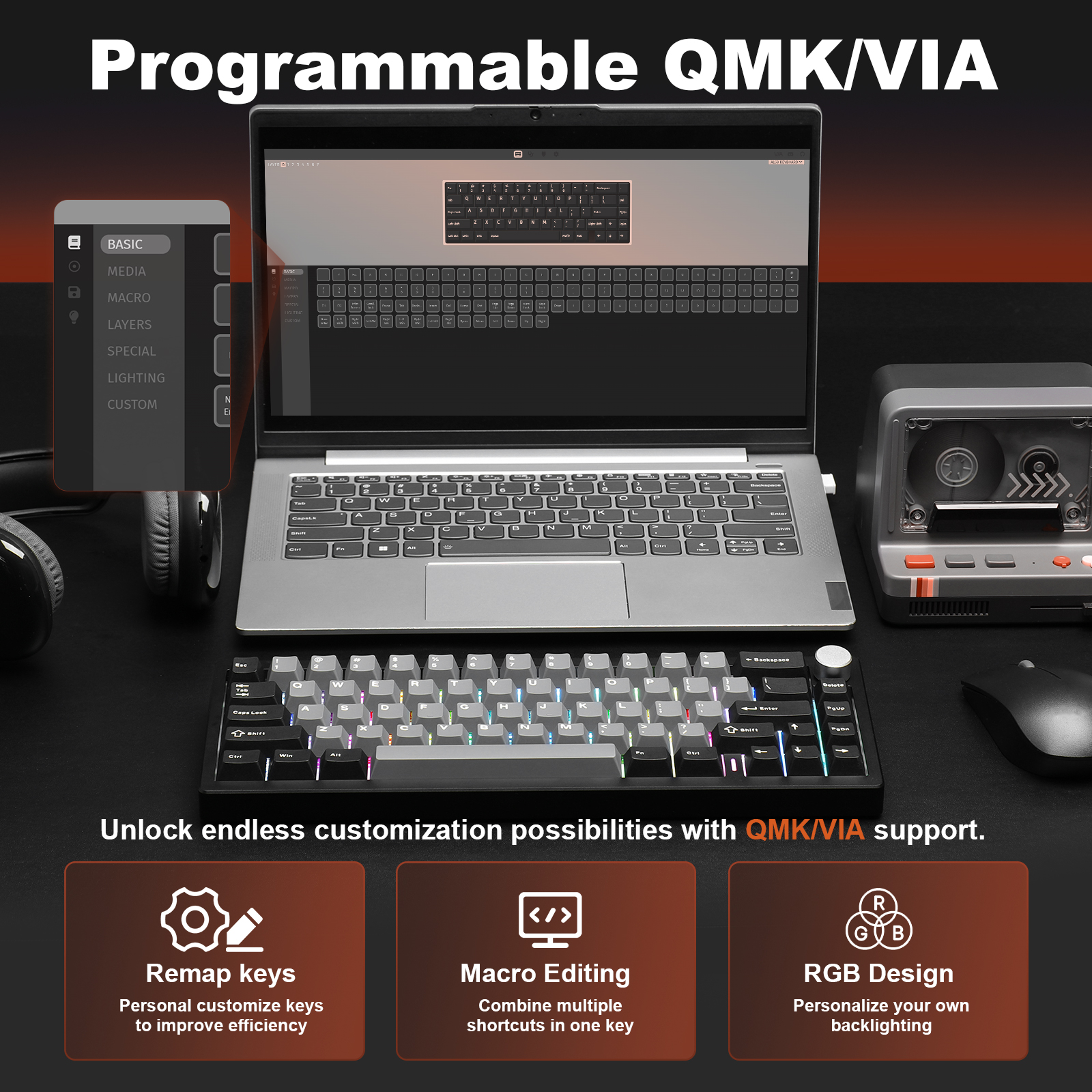 YUNZII AL68 Black QMK/VIA Mech - đánh giá và giá Keyboard Gaming Mac