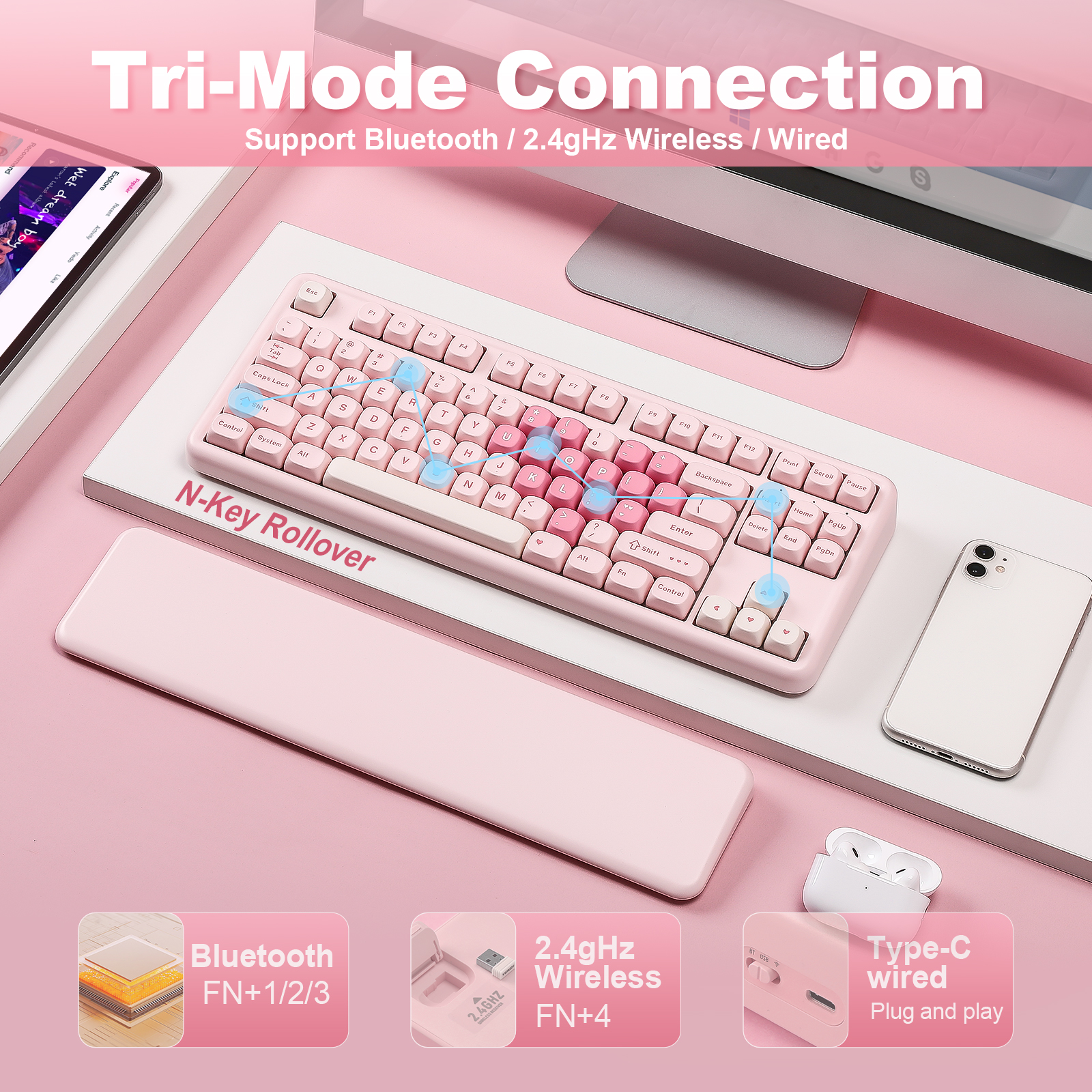 YUNZII B87 Pink Mechanical Gam - đánh giá và giá Keyboard Gaming Mac